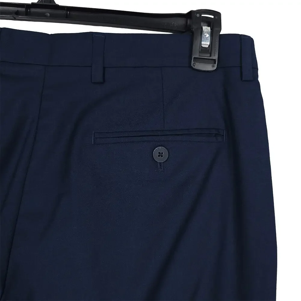 Perry Ellis Mens Slim Fit Dress Pants 38x32 Dark Blue Solid Stretch Micro Twill